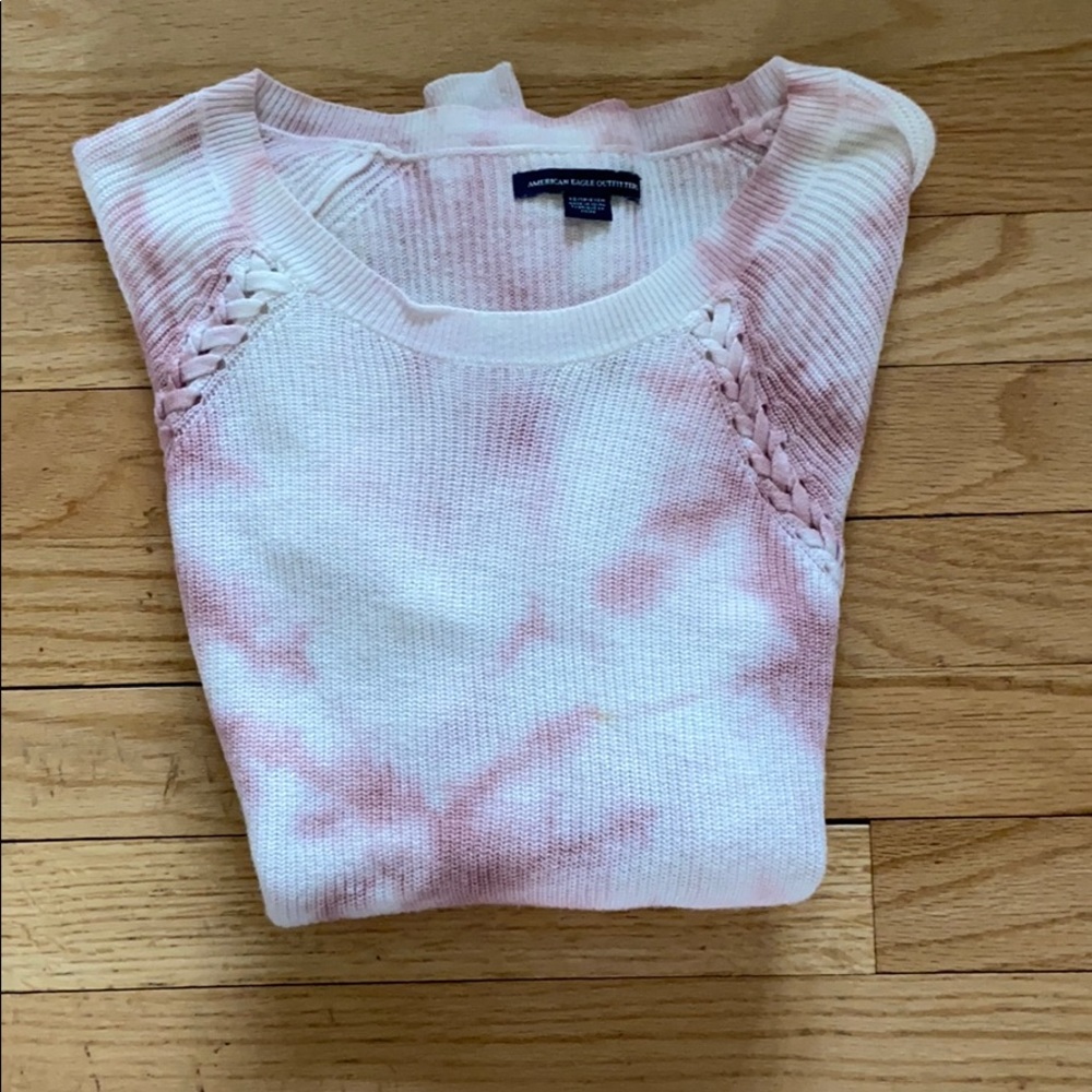 American Eagle Pink and White Sweater